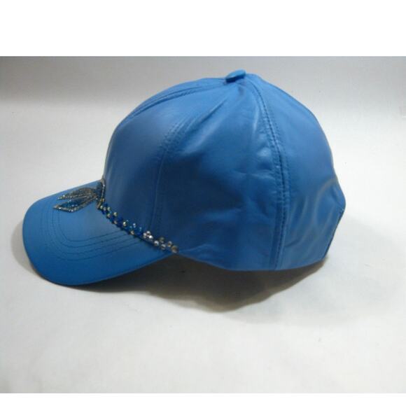 Genuine Leather  Blue Hip Hop Shiny Bling Casual Streetwear Hat Baseball Cap - Picture 5 of 10